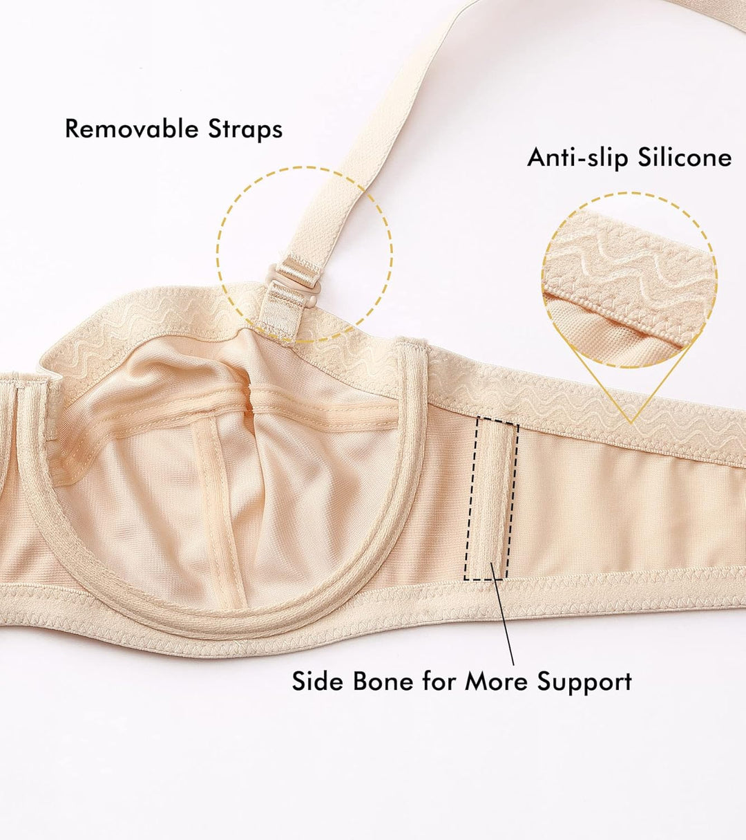 DELIMIRA Damen Trägerloser BH - Bügel,weichen Cups,abnehmbare Trägern 75C Beige, 75C Beige