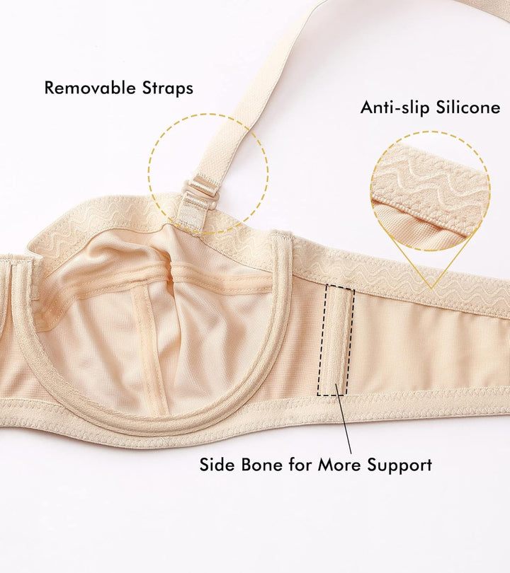 DELIMIRA Damen Trägerloser BH - Bügel,weichen Cups,abnehmbare Trägern 75C Beige, 75C Beige
