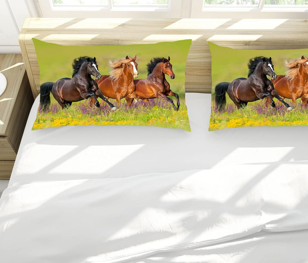 CXYXHW Bettwäsche Set 3 Teilig Bettbezüge 3D-Druck Tiere Pferd Motiv Bettbezug,Mikrofaser,Pflegeleic