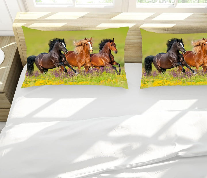CXYXHW Bettwäsche Set 3 Teilig Bettbezüge 3D-Druck Tiere Pferd Motiv Bettbezug,Mikrofaser,Pflegeleic