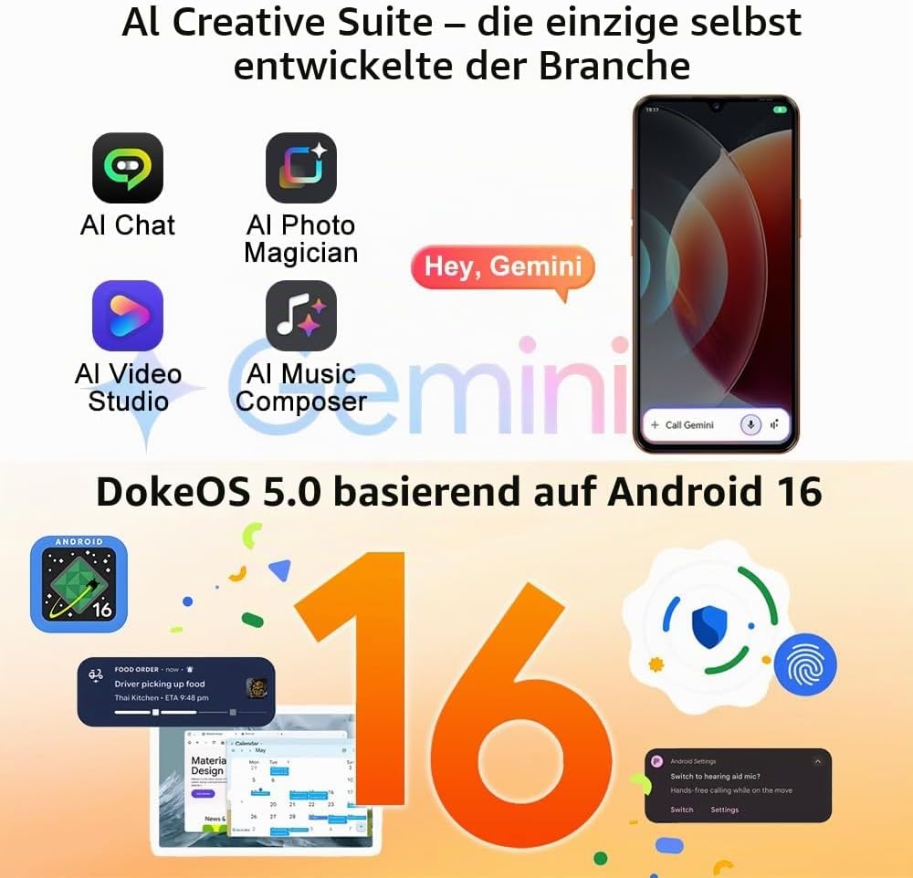 Blackview Wave 7C Handy Ohne Vertrag, Android 16 Smartphone, 16GB+64GB/1TB TF, 6.56" Gemini AI Smart