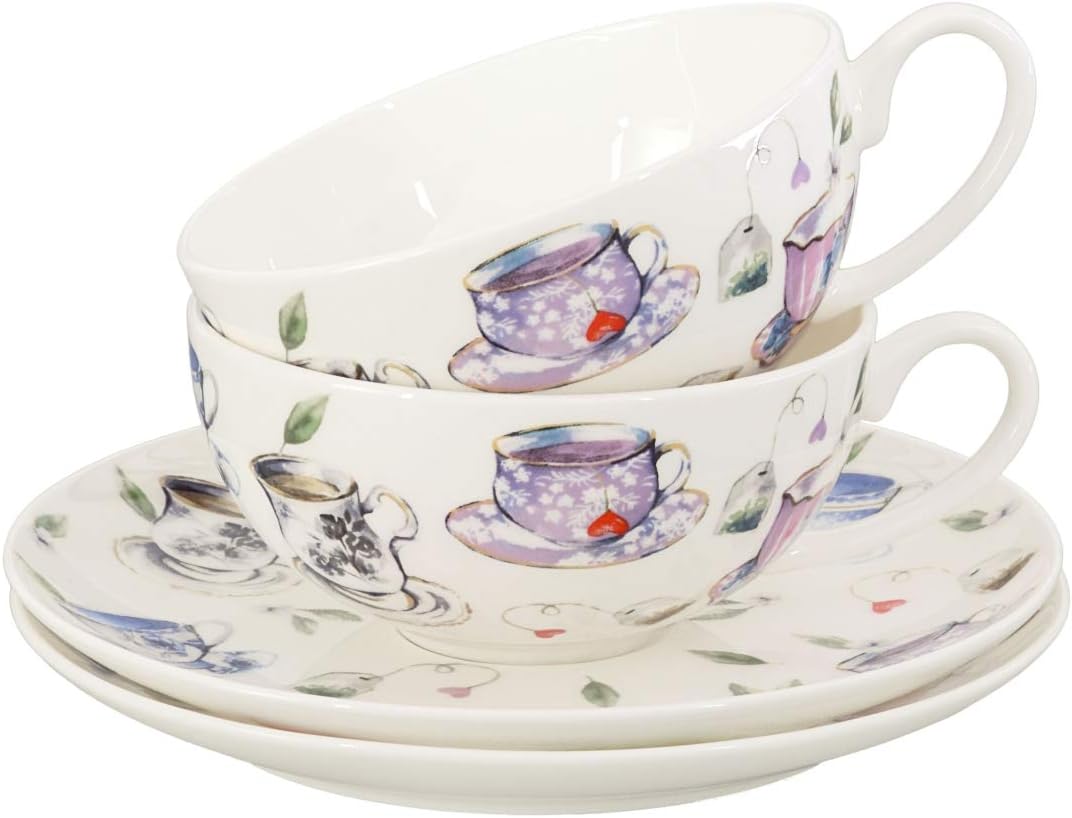 Buchensee Teetassen Set aus Fine Bone China Porzellan. 2 Teetassen je 150ml und 2 Unterteller mit st