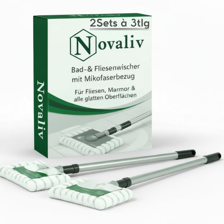 Novaliv 2X Fliesenreiniger Bad Wand mit Teleskopstiel inkl. Mikrofaser Bezug Fliesenwischer Badwisch