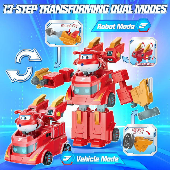 Super Wings Verwandlungsfähiges Spielzeug Roboter Jett, 17 cm gross, 2-in-1 Verwandlungsroboter und