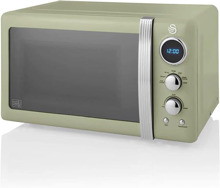 Swan Retro SM22030GNEU Digital Mikrowelle 20L, 5 Leistungsstufen, Auftaufunktion, 60 Minuten Timer,