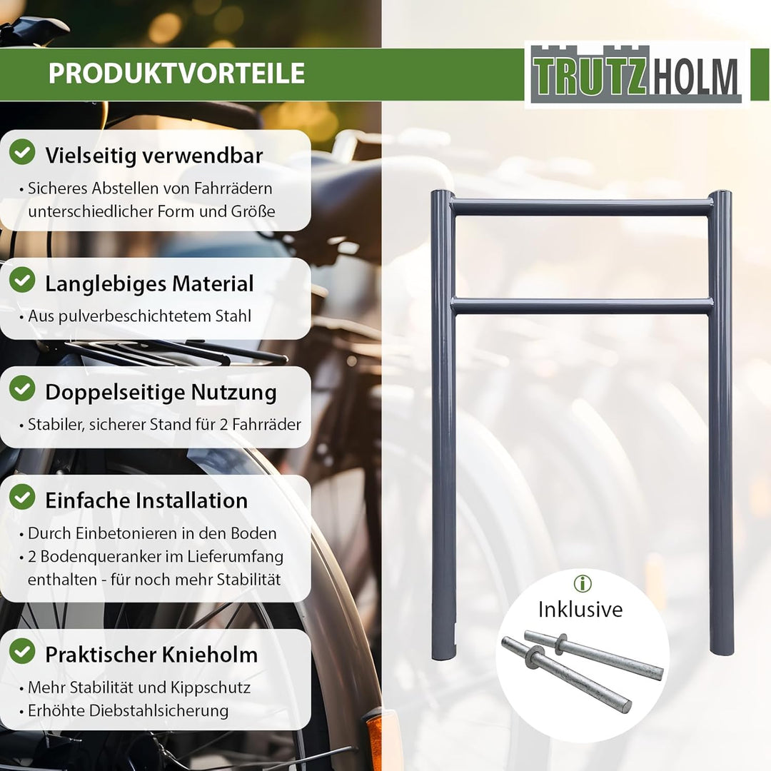 TRUTZHOLM 5x Fahrradanlehnbügel mit Knieholm 115x75 cm Stahl pulverbeschichtet Ø 60 mm Anlehnbügel z