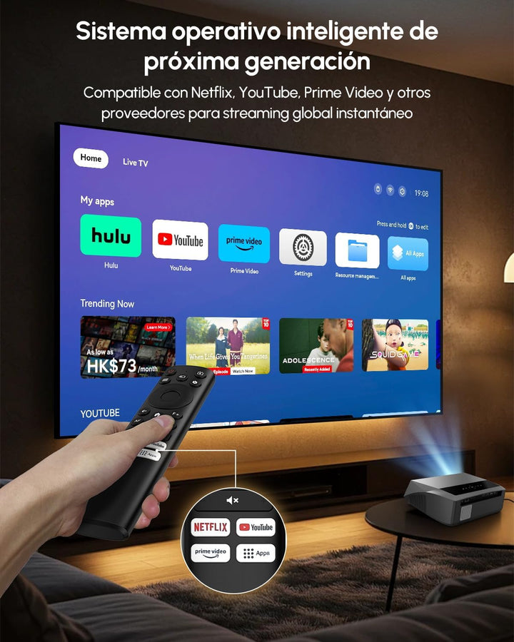 4K Smart Beamer Tageslicht mit Zertifizierten Apps, 2300 ANSI LED Projektor, DB-Audio, Autofokus, Wi