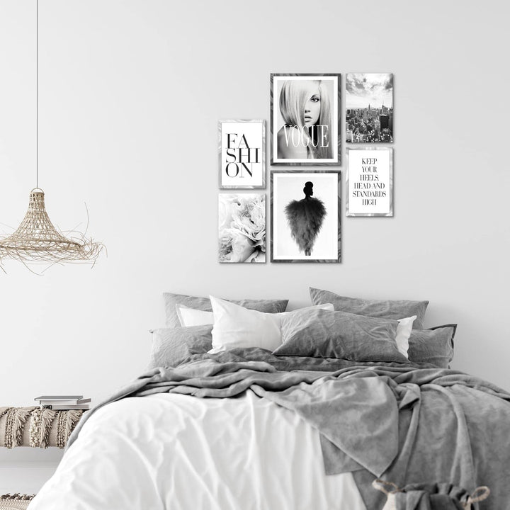 Novart Wandbilder Set Coco Fashion Schwarz Weiss - KEIN EXTRA RAHMEN BENÖTIGT - Modern Deko - Wohnzi