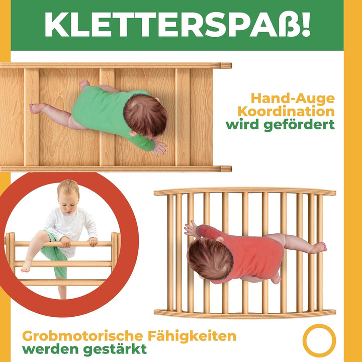 Kidiz® Klettergerüst Montessori 7in1 Spiel-Set mit Kletterbogen Rutsche Kletterdreieck aus Holz inkl