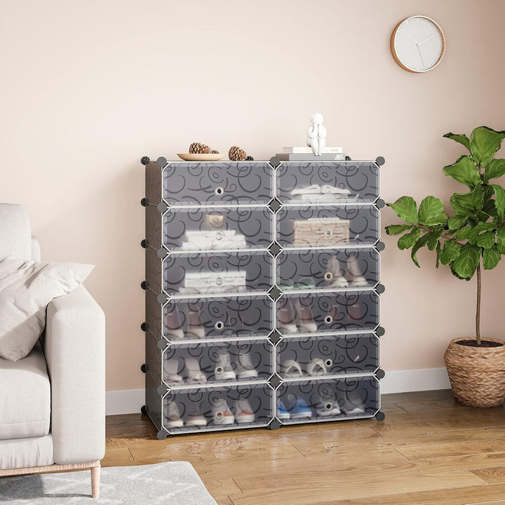 Mondeer Schuhregal, 12 Fächer Kunststoff Schuhablage, Steckregal Kunststoff, Schuhschrank für Schuhe