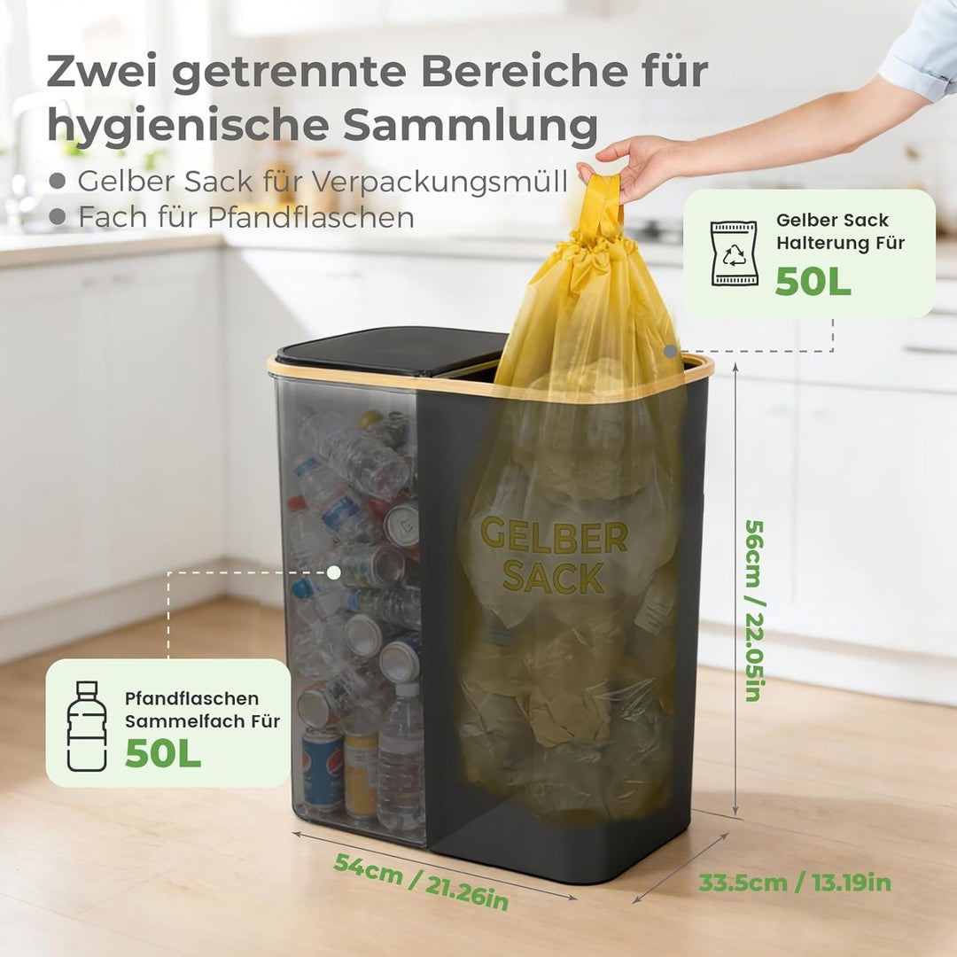 100L Gelber Sack Ständer mit Pfandflaschen Sammelbehälter, Für 60L-120L Gelber Sack, Gelber Sack Mül