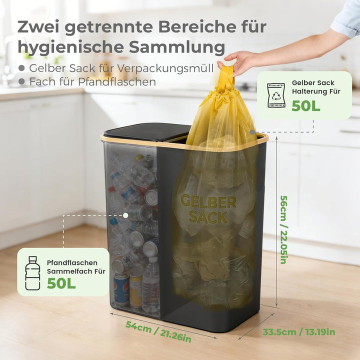 100L Gelber Sack Ständer mit Pfandflaschen Sammelbehälter, Für 60L-120L Gelber Sack, Gelber Sack Mül