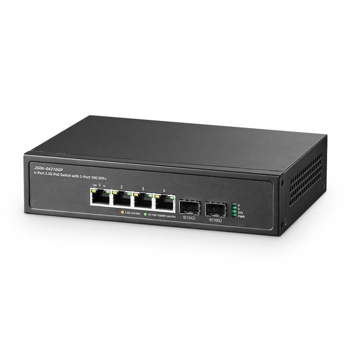 Binardat 6 Port 2.5G PoE Switch mit 2x10G SFP+ Port, 4x2.5G Base-T Ports kompatibel mit 100/1000Mbps