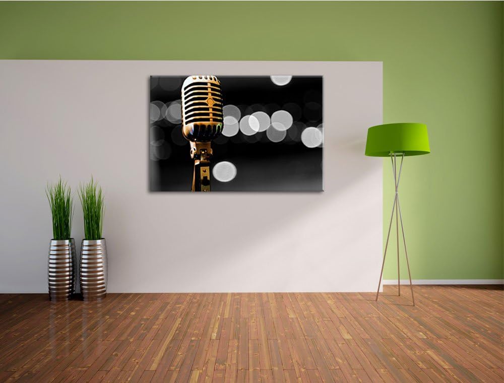 Retro Mikrofon schwarz/weiss Format: 100x70 auf Leinwand, XXL riesige Bilder fertig gerahmt mit Keil