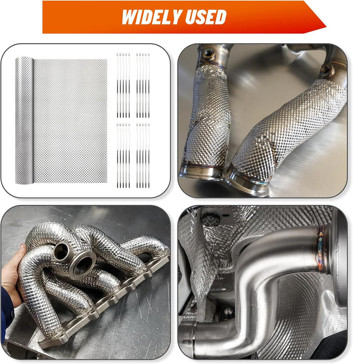 Hitzeschutz aus Geprägtem Aluminium mit 20 Kabelbindern aus Edelstahl, Hitzeschutzblech Auto für Aus