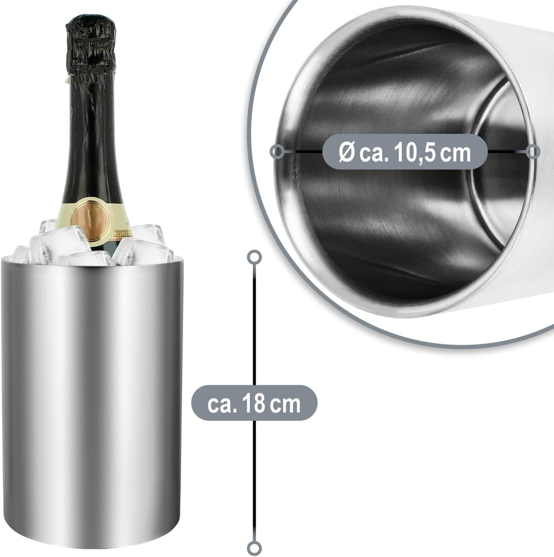com-four® 6x Flaschenkühler - Sektkühler in matt - Eiswürfelkübel aus Edelstahl - doppelwandiger Wei