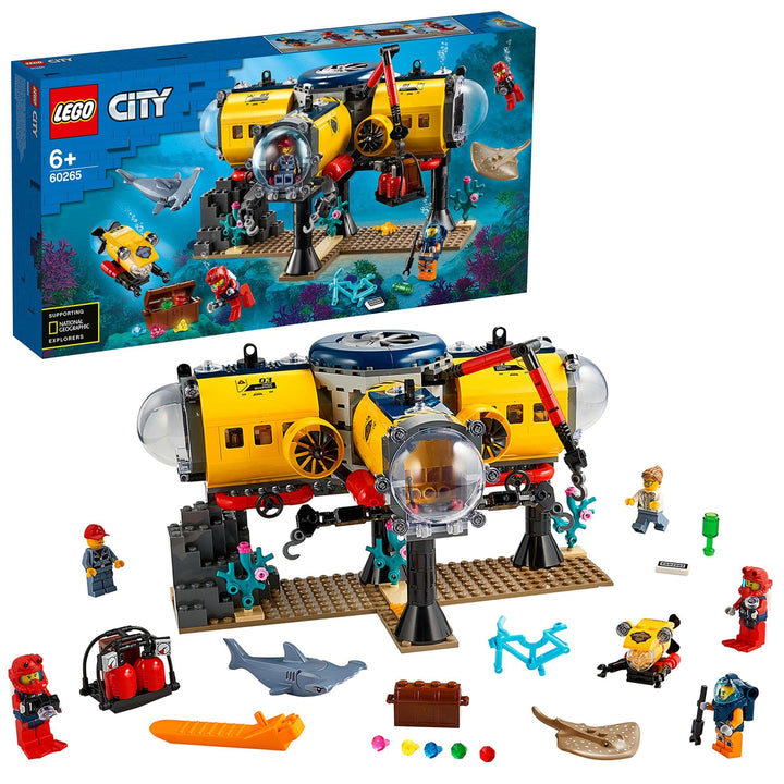 LEGO 60265 City Meeresforschungsbasis, U-Boot-Spielzeug mit Meerestieren-Figuren, tolles Geschenk fü