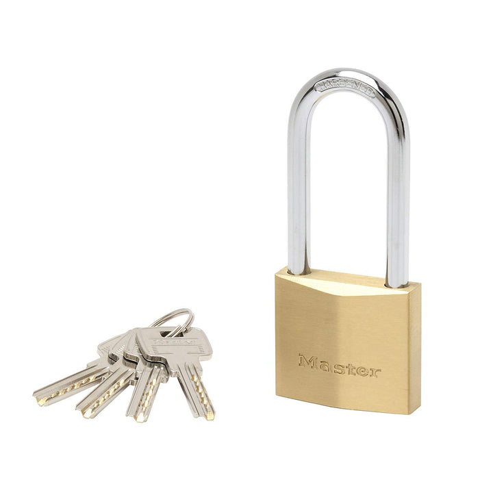 Master Lock 2950EURDLJ Schlüssel Vorhängeschloss aus extradickem Massivmessing und Länger Bügel, Gol