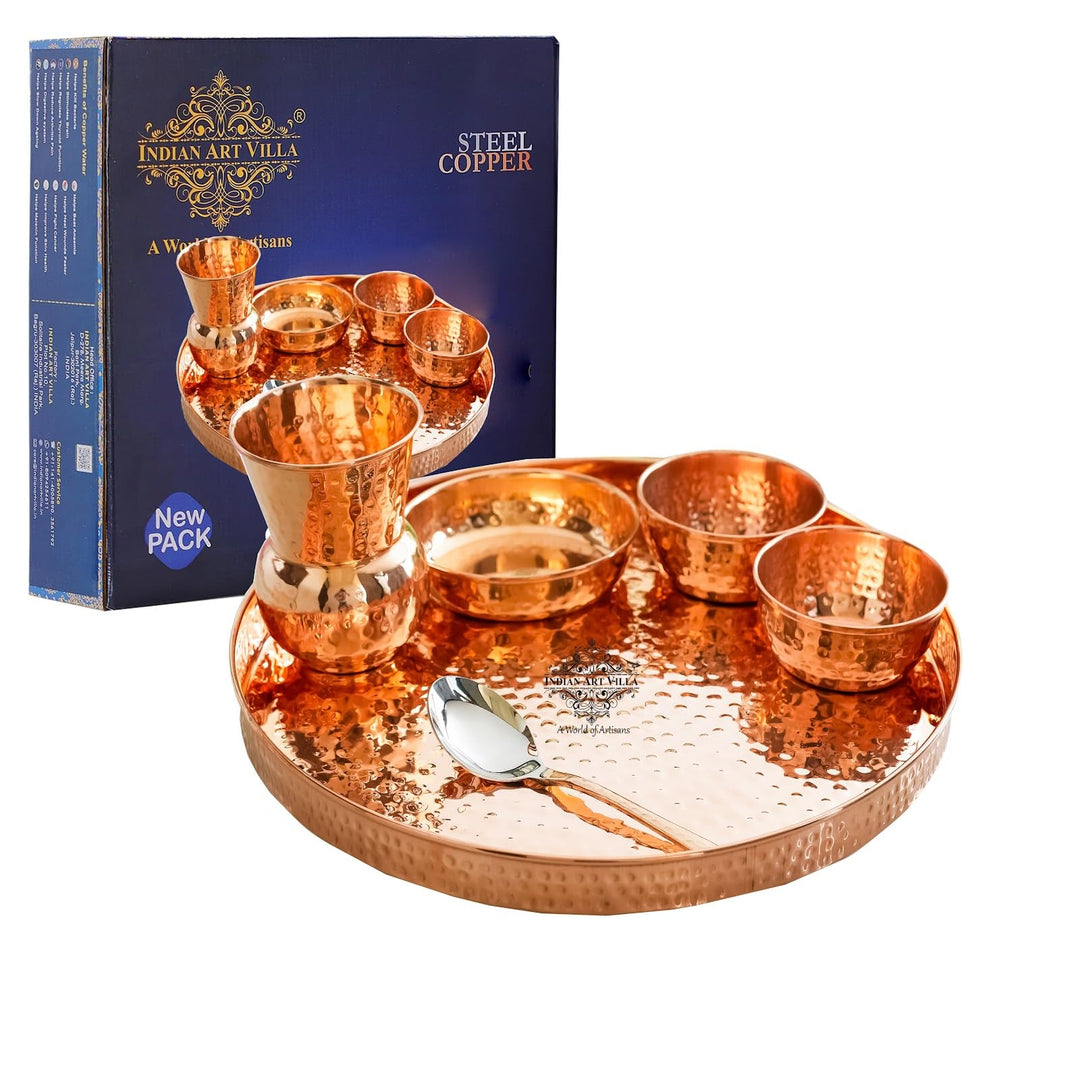 IndianArtVilla Thali/Dinner-Set, handgefertigt, reines Kupfer, 8 Stück