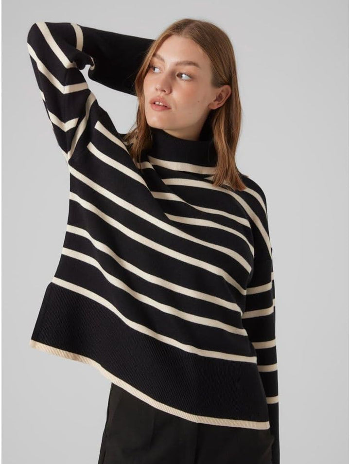 VERO MODA Female Strickpullover VMSABA Pullover XXL Black/Stripes:birch, XXL Black/Stripes:birch
