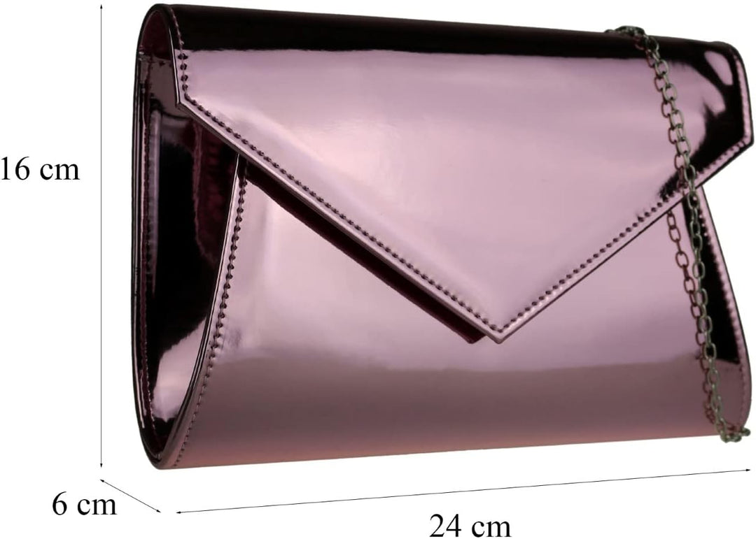 Girly Handbags Damen Clutch aus Kunstleder, glänzend Rose, Rose