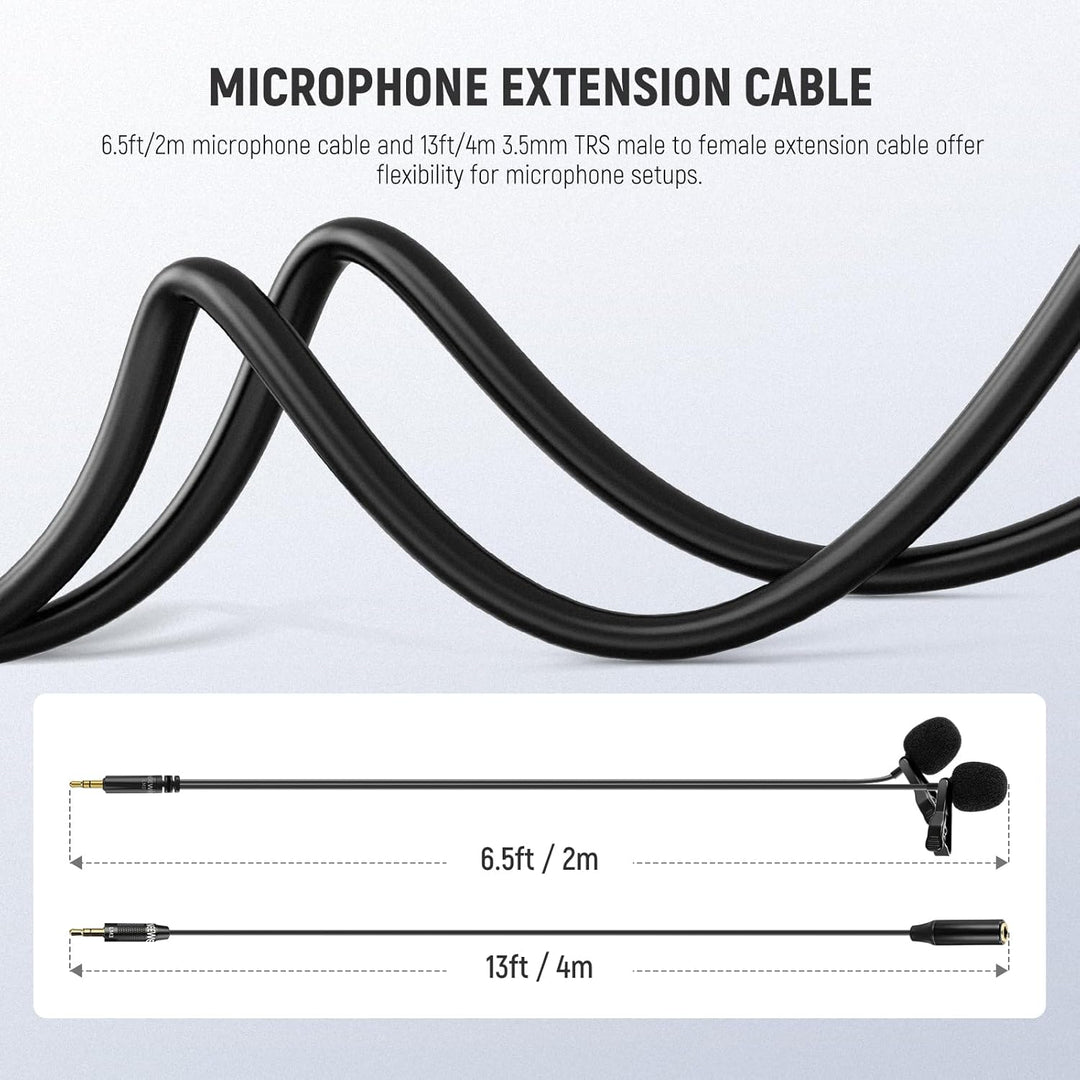 NEEWER 2m Wired Mic, Doppeltes Lavaliermikrofon mit 4m Verlängerungskabel, Mini Ansteckmikrofon, omn