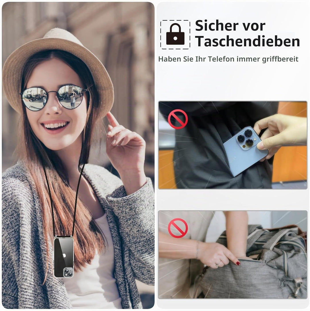 OLEPHY Handykette für iPhone 16 Hülle mit Band, Necklace Handyhülle, Transparente Schutzhülle zum Um