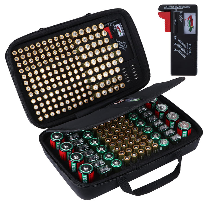 Peyyargo Hart Batterie Organizer Aufbewahrungsbox kompatibel mit 259 Batterien AA AAA C D 9V (Batter