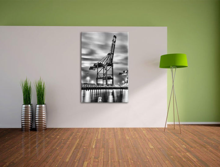 Pixxprint Containerkran im Hafen / 100x70cm Leinwandbild bespannt auf Holzrahmen/Wandbild Kunstdruck