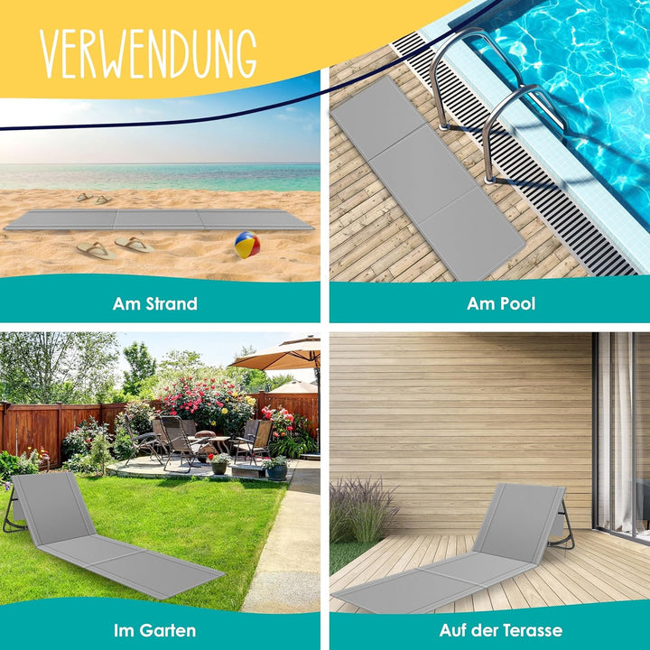 KESSER® 2er Set Strandmatte klappbar mit Verstellbarer Rückenlehne, Tragegurt, wasserdichter Tasche