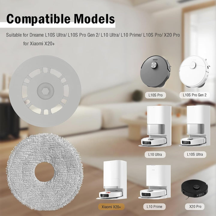 4 Wischtücher mit 2 Ersatzhalterung Zubehör für Dreame L10S Ultra/ L10S Pro Gen 2/ L10 Ultra/ L10 Pr