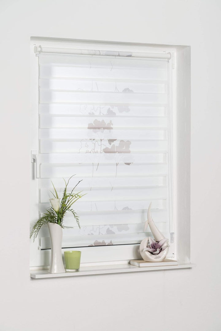 K-home Klemmfix Doppelrollo Denia ohne Bohren Petrol-Grau 80 x 150 cm (B x L) Design:Blume Blume (Gr