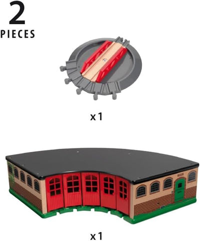 BRIO World 33736 Grosser Ringlokschuppen mit Drehscheibe - Zubehör für die BRIO Holzeisenbahn - Klei