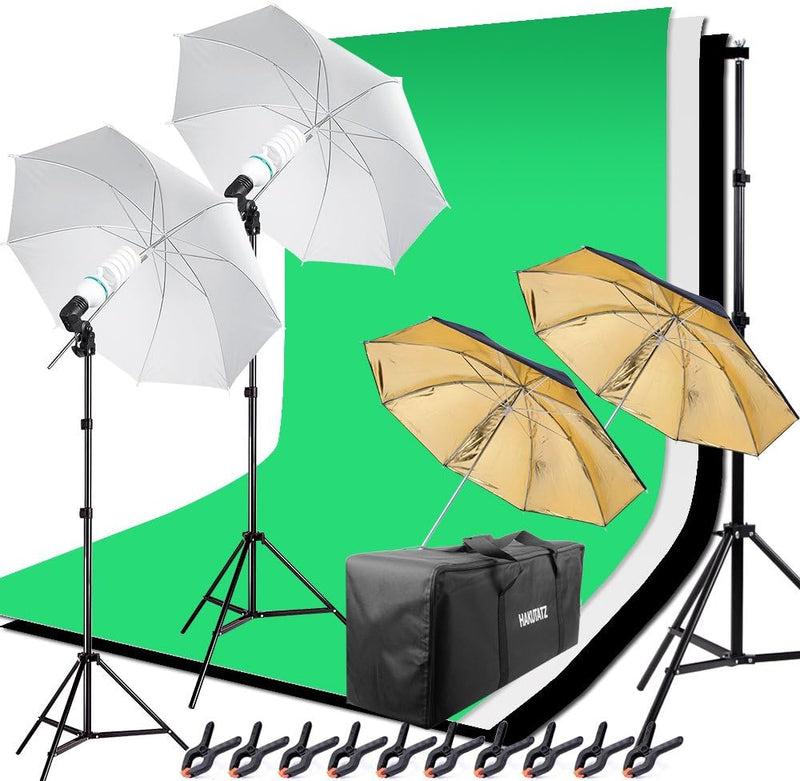 HAKUTATZ® Hintergrund Fotostudio Set 5-in-1 Reflektor Fotoschirm Fotoleinwand Fotografie Lampenstati