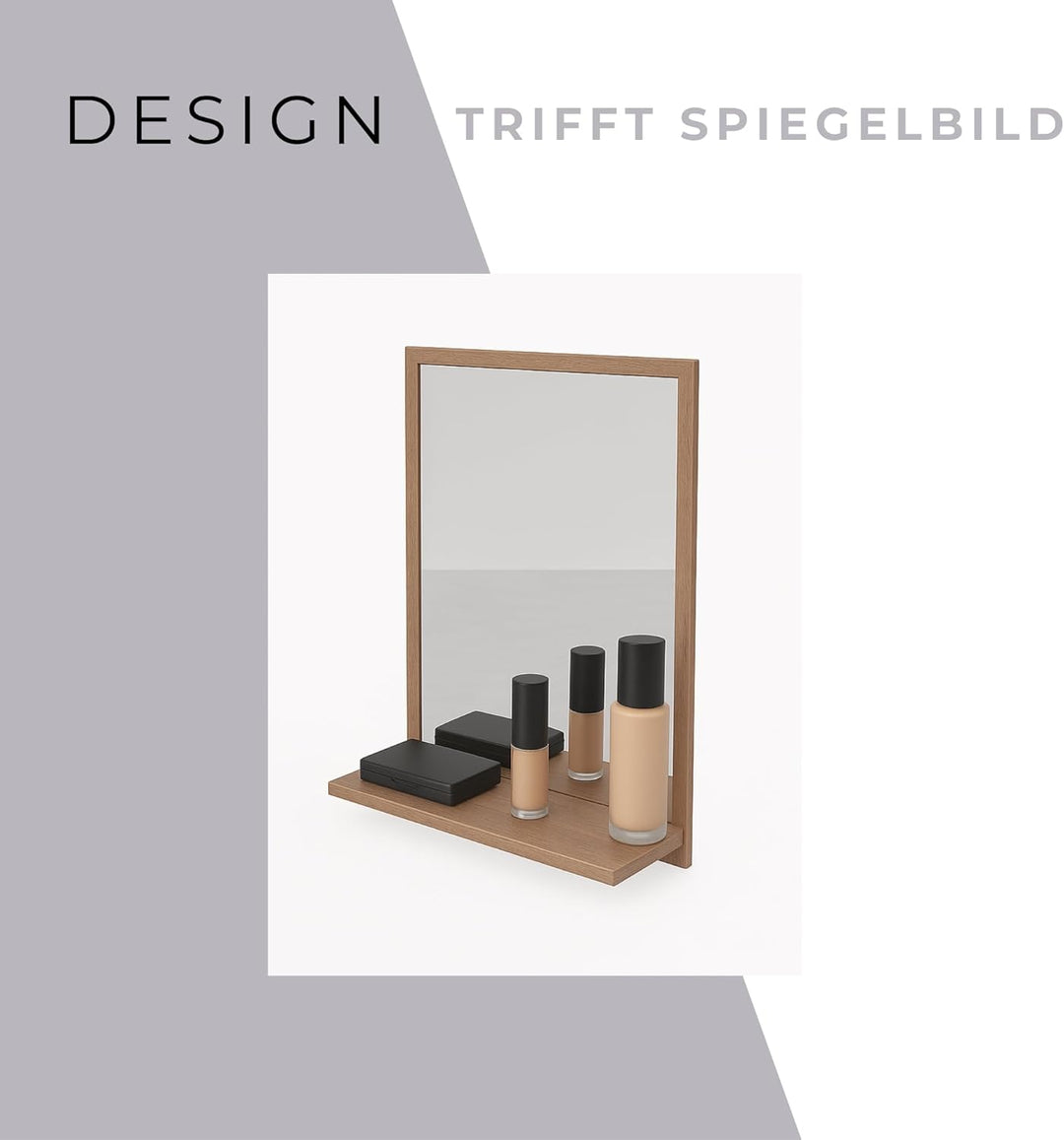 Badspiegel mit Ablage Sonoma - H:70 x B:60 cm - Bathroom Mirror - Moderner Badezimmer Spiegel Rechte