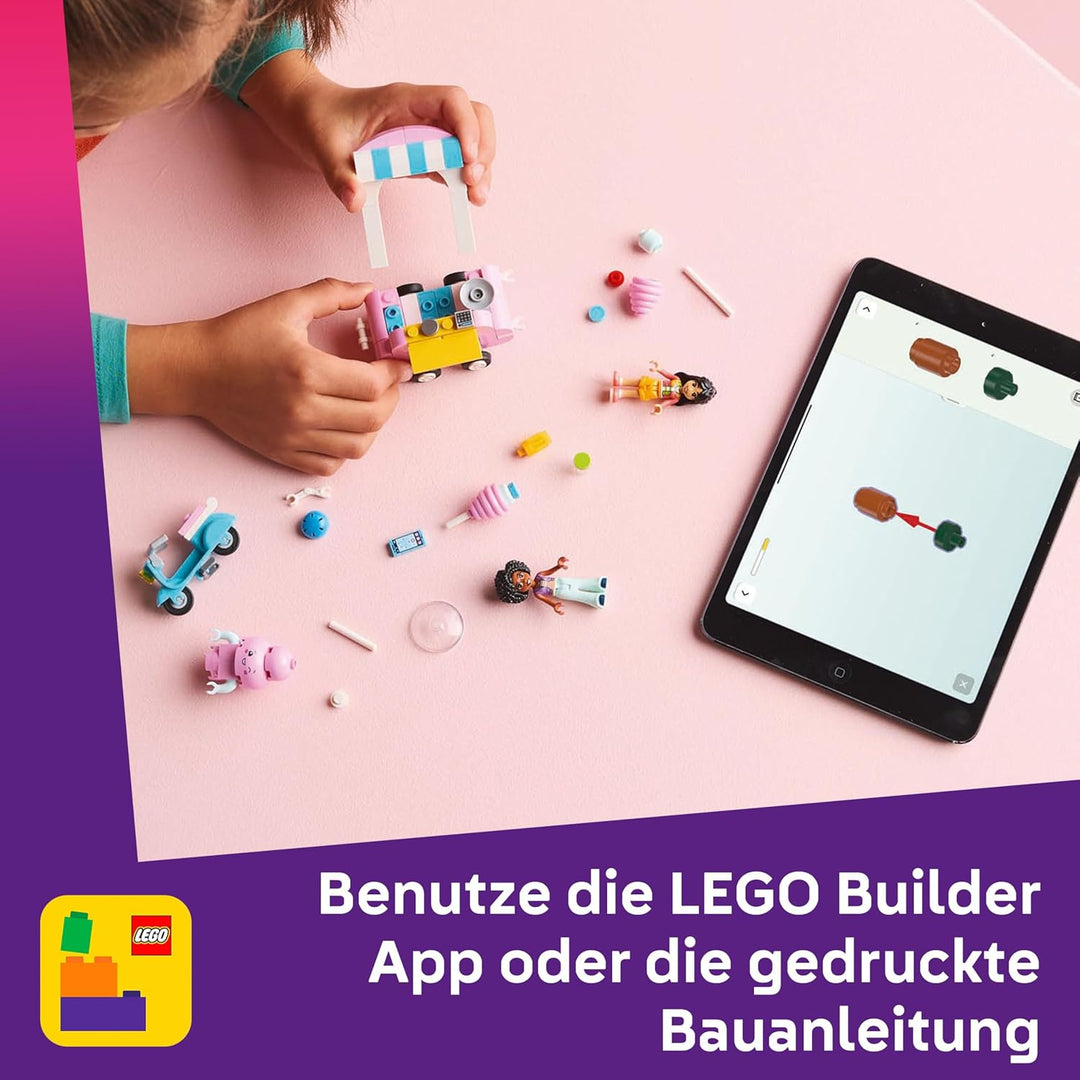 LEGO Friends Zuckerwattestand, Spielset für kreative Rollenspiele mit 2 Minifiguren, fahrbarem Stand