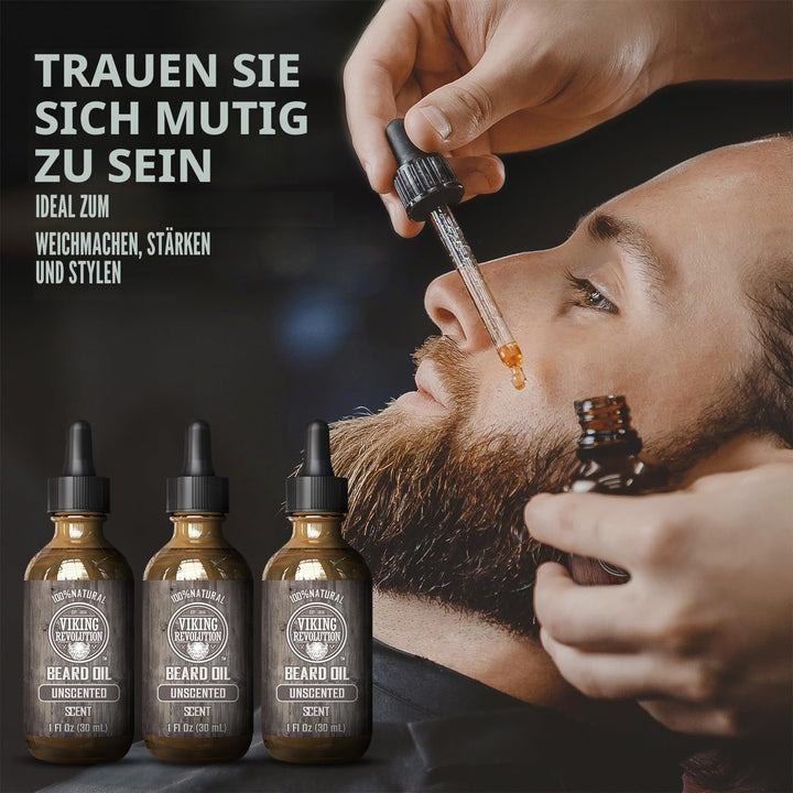 Viking Revolution Unscented Beard Oil for Men - Natural Mens Beard Oil with Argan Oil and Jojoba Oil