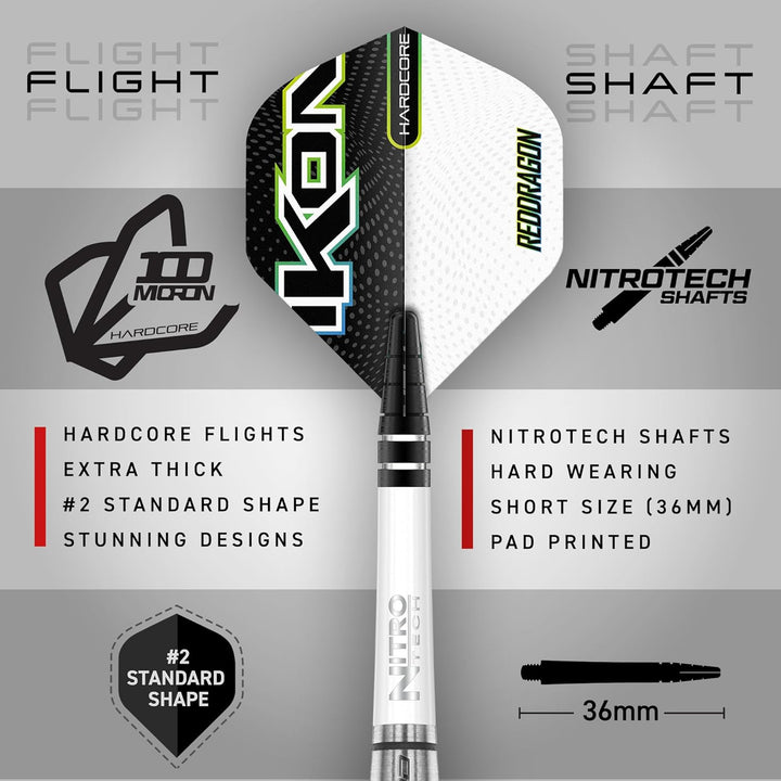 RED DRAGON Ikon Signature Series Professionelles Wolfram Steeltip Dart Set mit Flights und Schäften