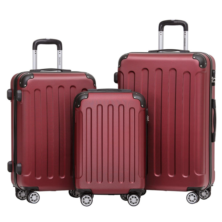 BEIBYE Hartschalen-Koffer Trolley Rollkoffer Reisekoffer Handgepäck 4 Rollen (M-L-XL-Set) (Weinrot,