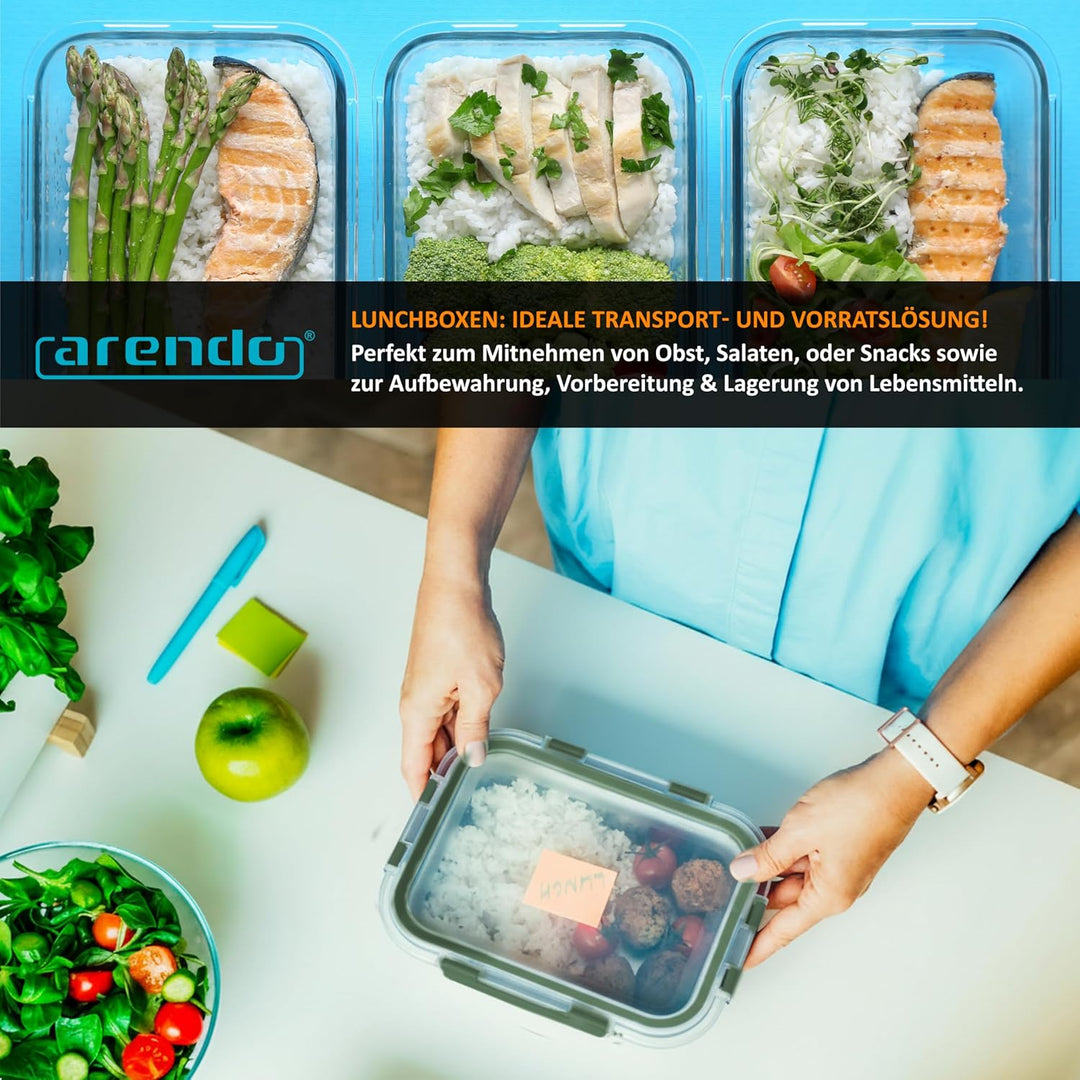 Arendo - Lunchboxen Glas - Frischhaltedosen für Lebensmittel mit Deckel luftdicht - 5er Set - 1000 m