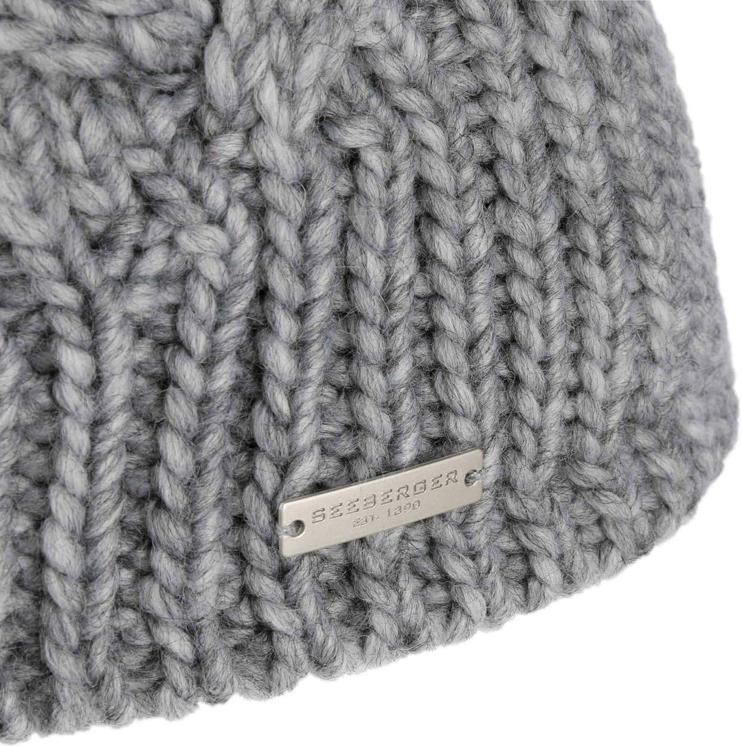 Seeberger Travola Bommelmütze Strickmütze Beanie Damenmütze Damen - mit Futter, Oversize Winter Herb