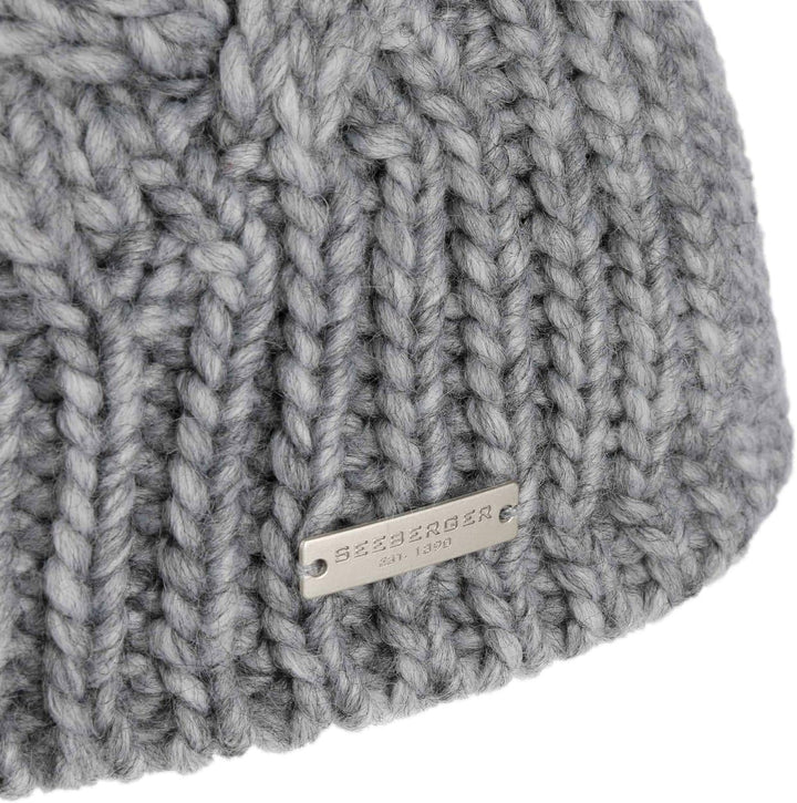 Seeberger Travola Bommelmütze Strickmütze Beanie Damenmütze Damen - mit Futter, Oversize Winter Herb