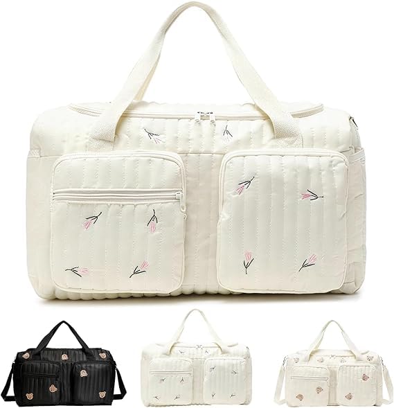 Grosse Wickeltasche &amp; Kliniktasche für Mütter, aus Baumwolle mit Bestickung, grosses Fassungsvermöge