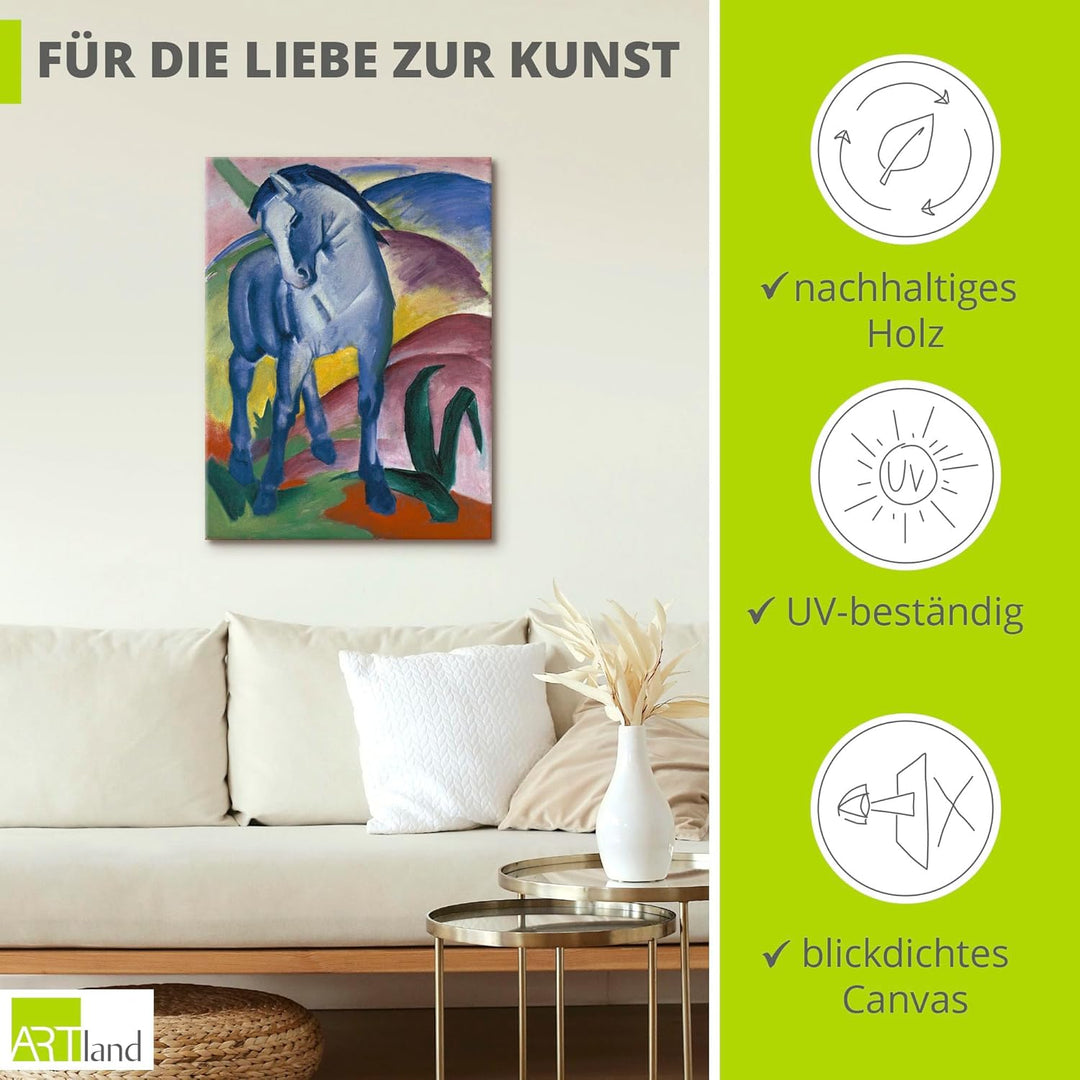 ARTland Leinwandbild Wandbild Bild auf Leinwand 60x80 cm Wanddeko Landschaften Berge Tiere Blaues Pf