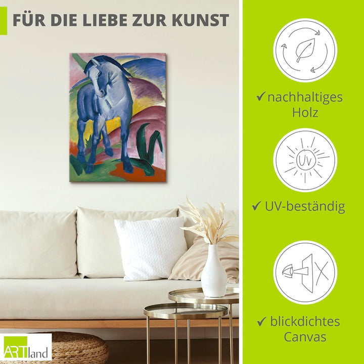 ARTland Leinwandbild Wandbild Bild auf Leinwand 60x80 cm Wanddeko Landschaften Berge Tiere Blaues Pf