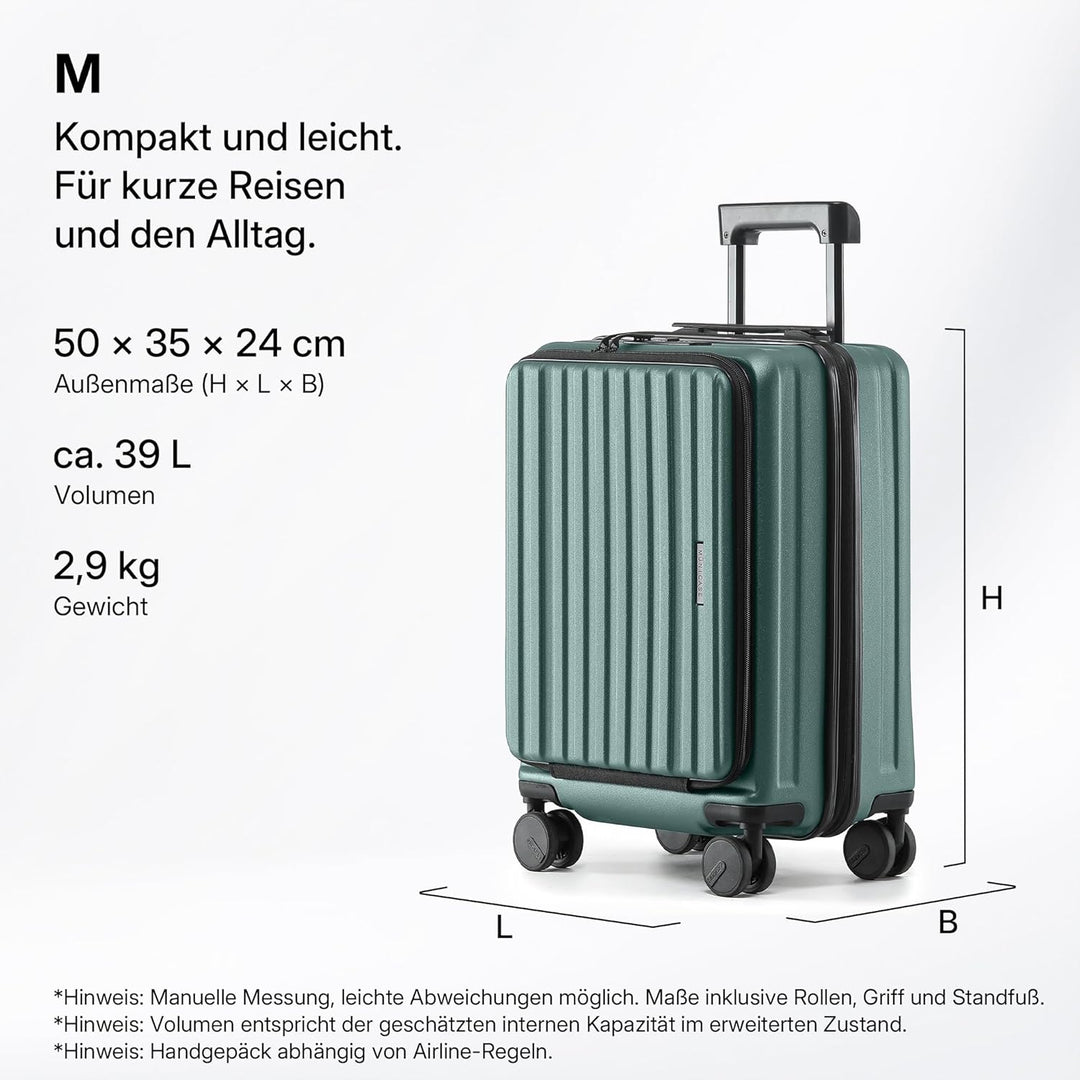 Münicase Koffer Expandierbar – Hartschalen-Trolley mit Oberseiten-Öffnung, Kompressionsgurt & extra