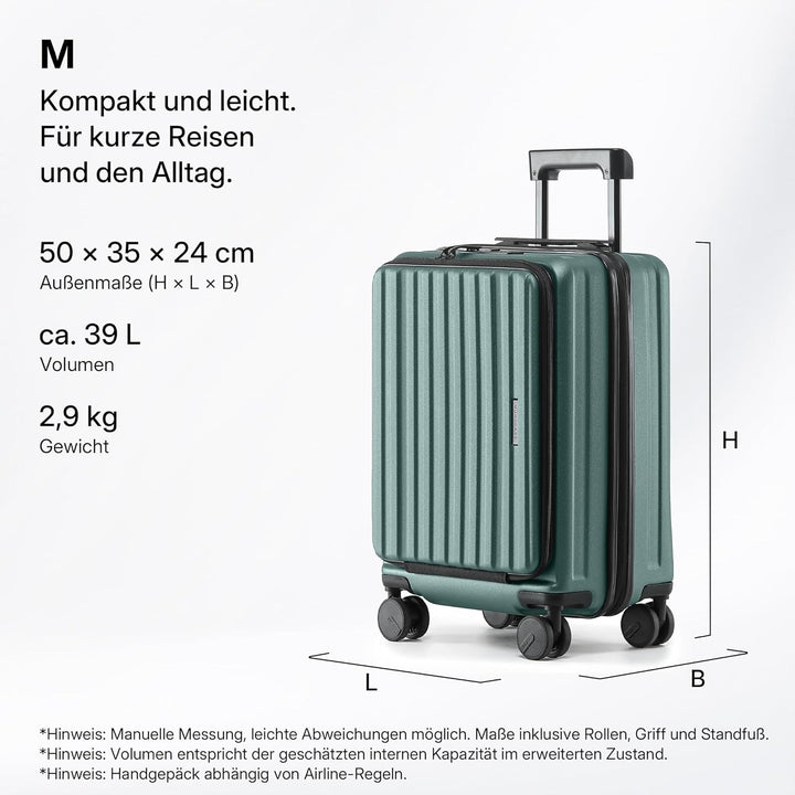 Münicase Koffer Expandierbar – Hartschalen-Trolley mit Oberseiten-Öffnung, Kompressionsgurt & extra