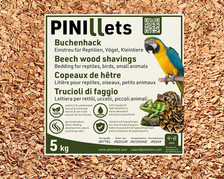PINI Buchenhack 20 L / 5 kg staubfreie hygienische Bodengrund MITTEL für Reptilien Vögel Kleintiere