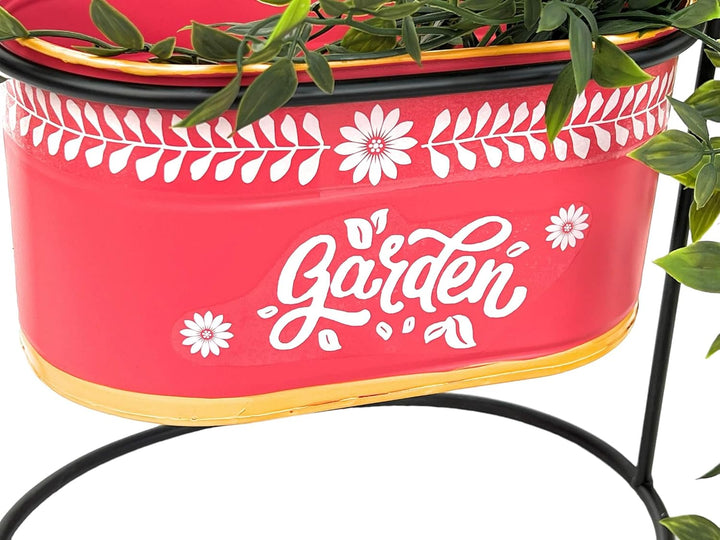 DanDiBo Blumenhocker mit Topf Metall Stehend Rot Oval 24 cm Blumenständer 96526 S Blumensäule Modern