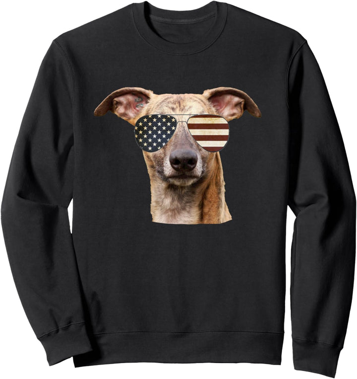 Whippet Dog USA Flag Merica Funny American Sunglasses Gift Sweatshirt